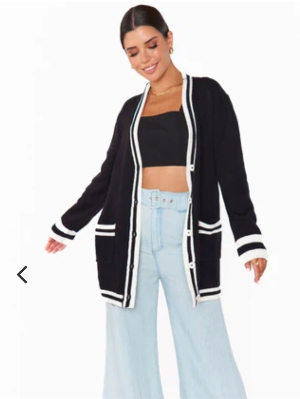 Show Me Your Mumu Lambert Cardigan | Black Varsity Stripe Knit XL - Picture 15 of 17